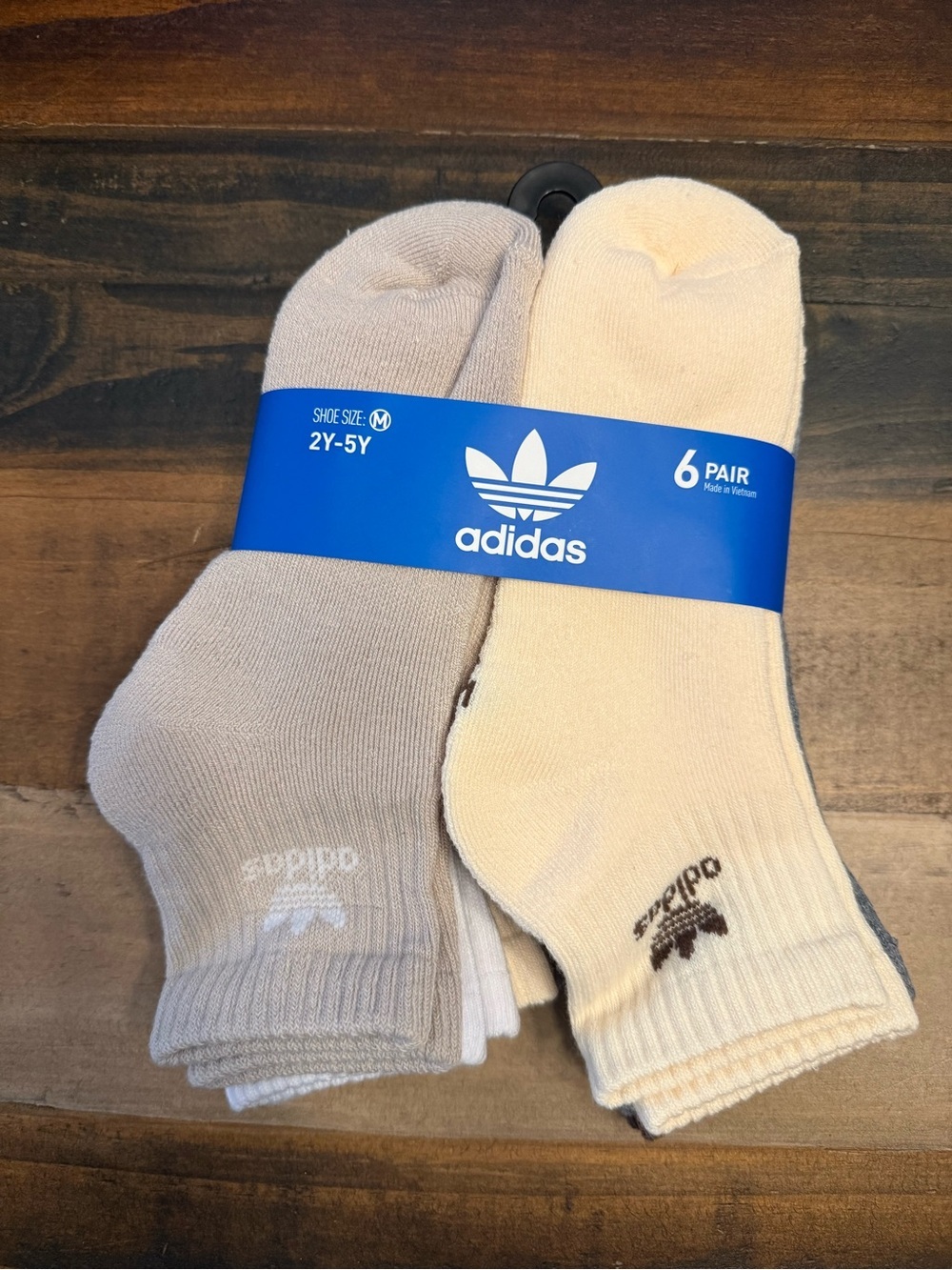 adidas Kids 6-Pack Quarter Socks in Beige and Light Tan, Size 2Y-5Y